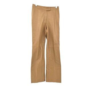 Gray Gray Beige Soft Leather Pants Slacks Italy Size 4 Straight Zippered Legs